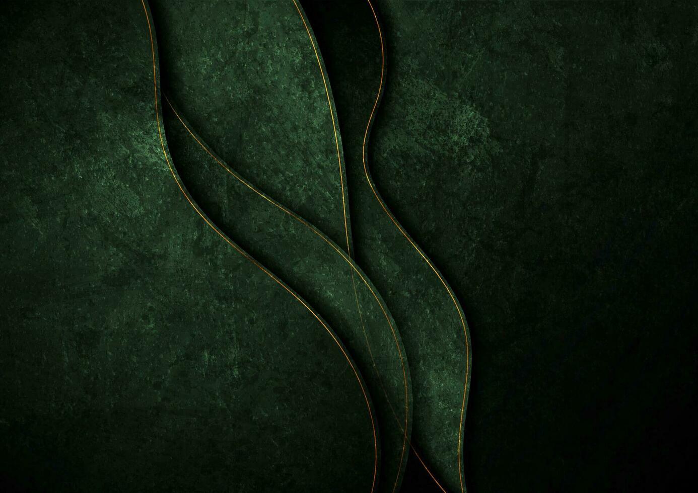 Dark green grunge corporate wavy background with golden lines vector