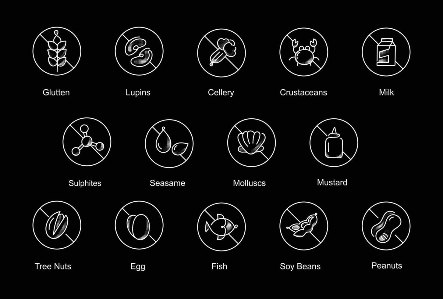 Allergen Icons. Food Allergy Warning and Dietary Restriction Symbols