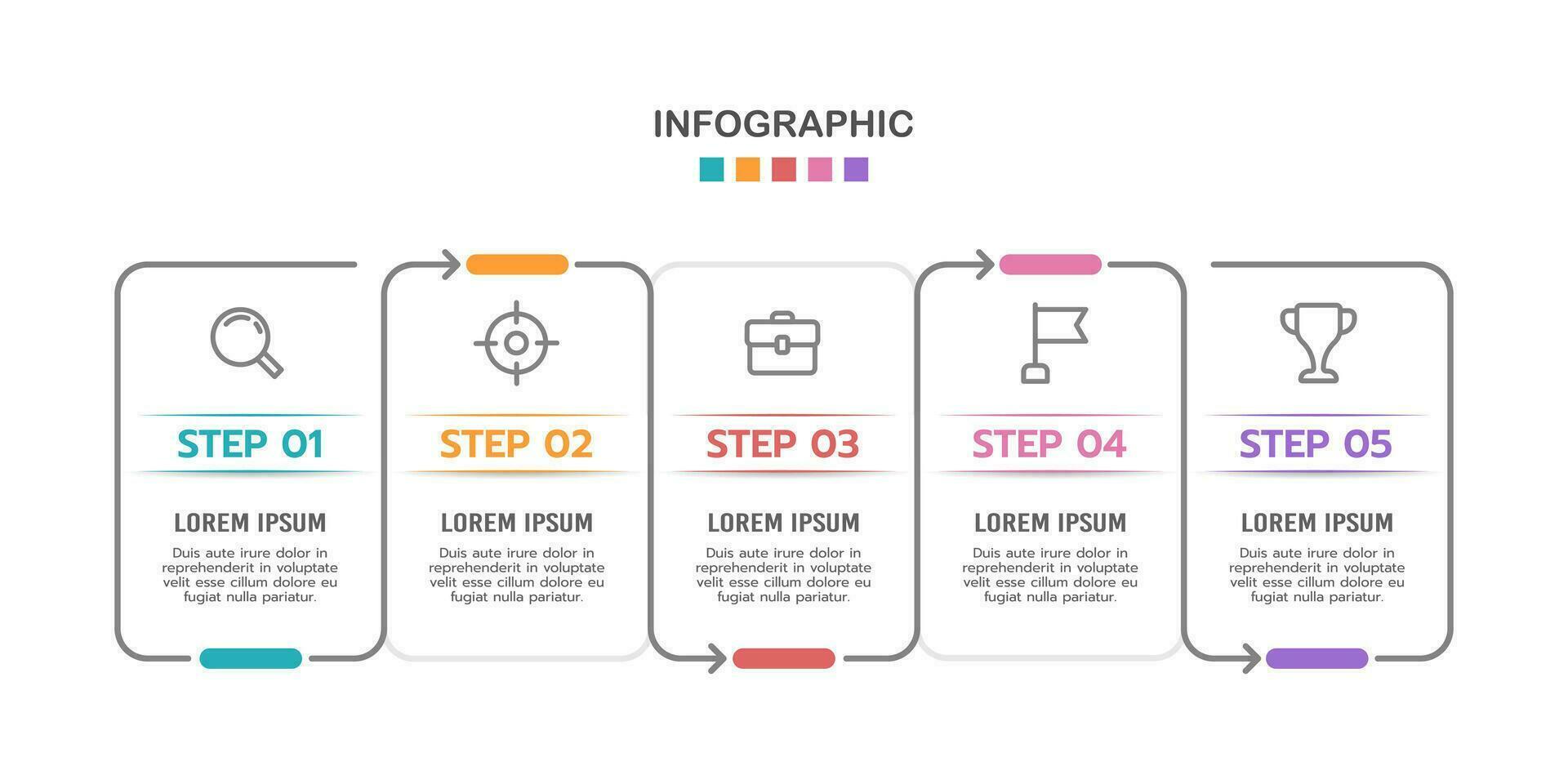 5-frame thin-line infographic steps to success. Vector illustration.