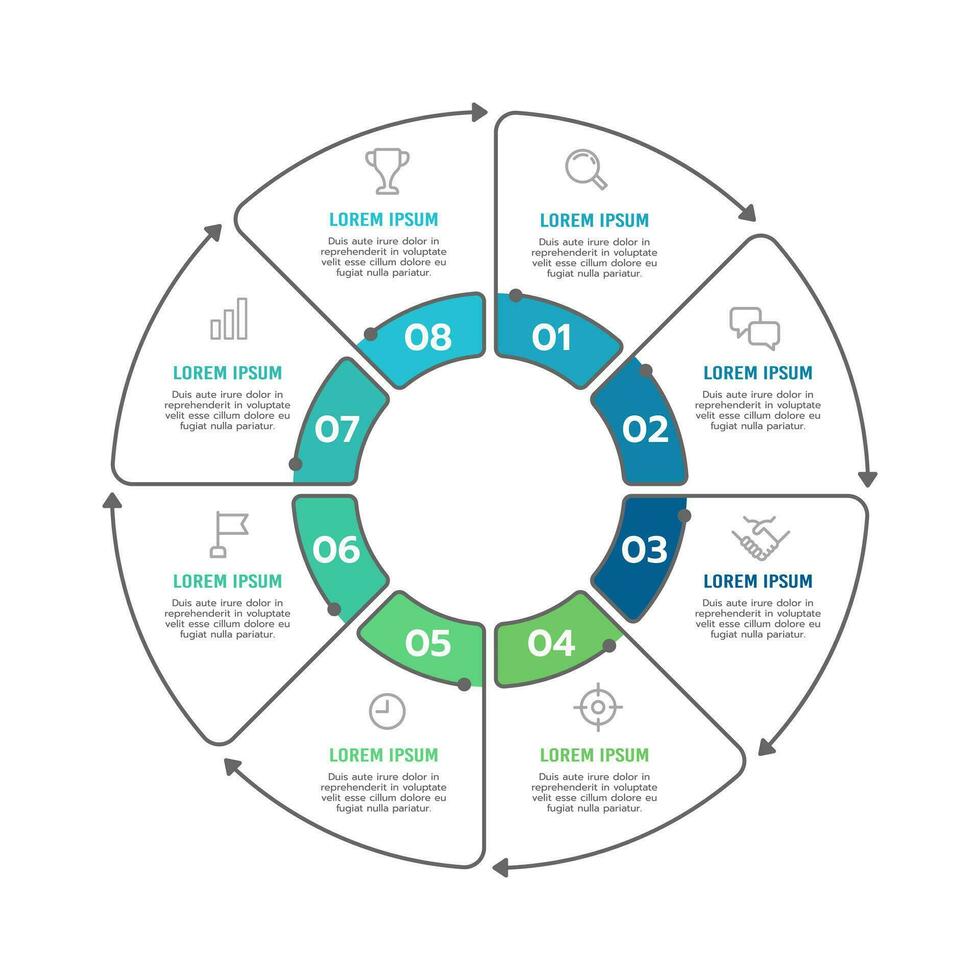 Business circle thin line arrow 8 process infographic for success. Vector illustration.