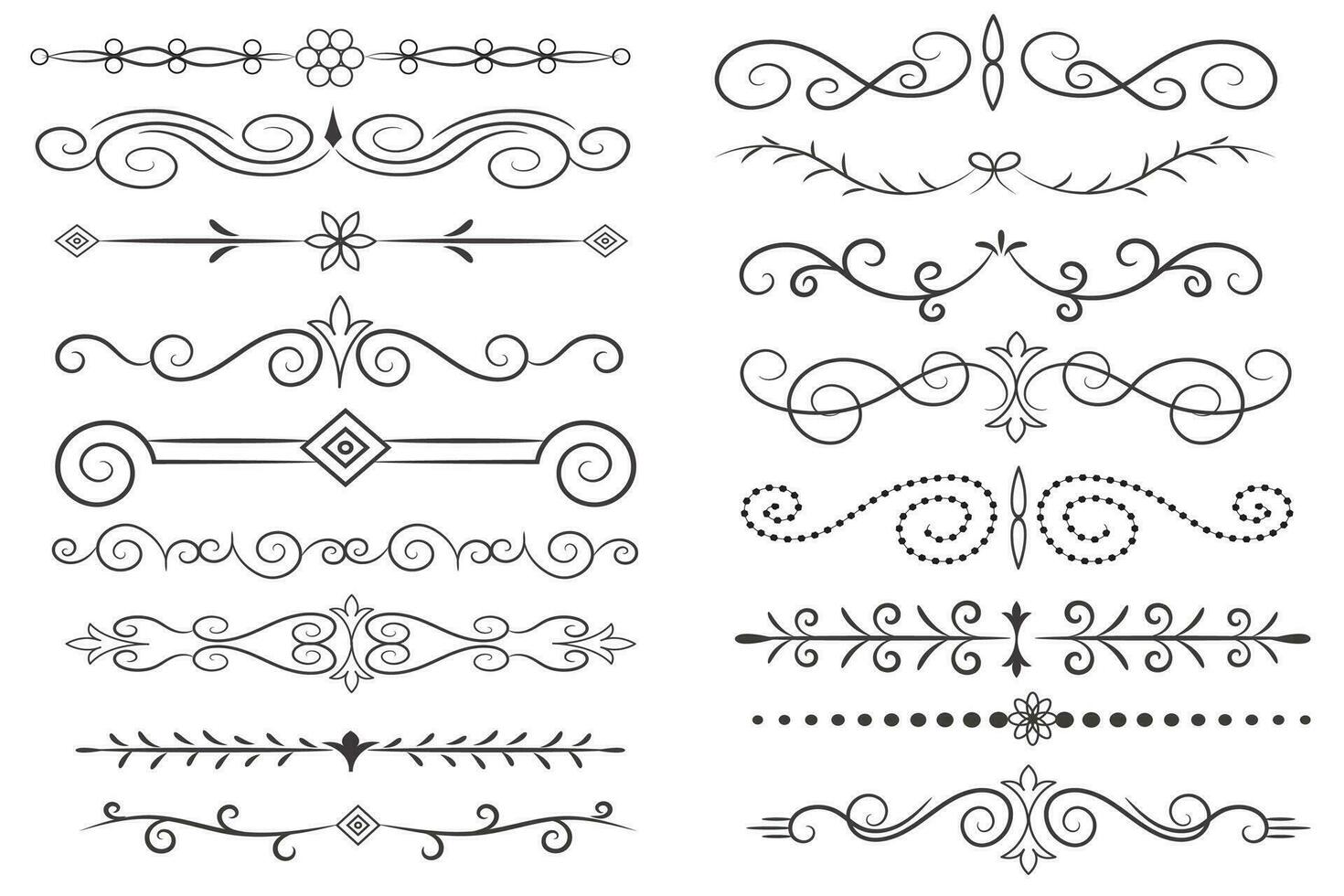 Page Divider And Design Elements. Set of Various Simple Black Divider Design, Assorted Divider Collection Template Vector. Collection of floral dividers elements mega decoration for Calligraphy. vector