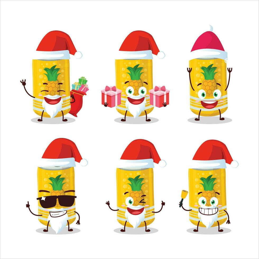 Papa Noel claus emoticones con piña soda lata dibujos animados personaje vector