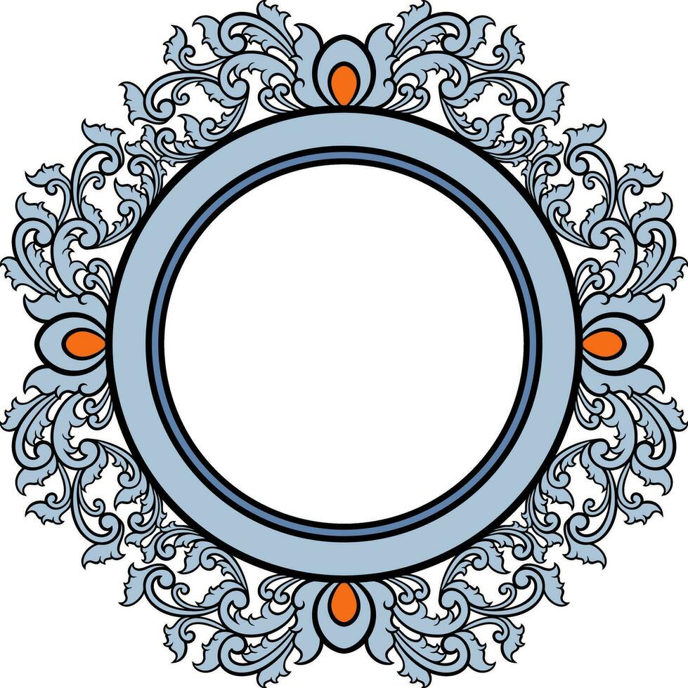 Round frame with decorative elements. Vector illustration.