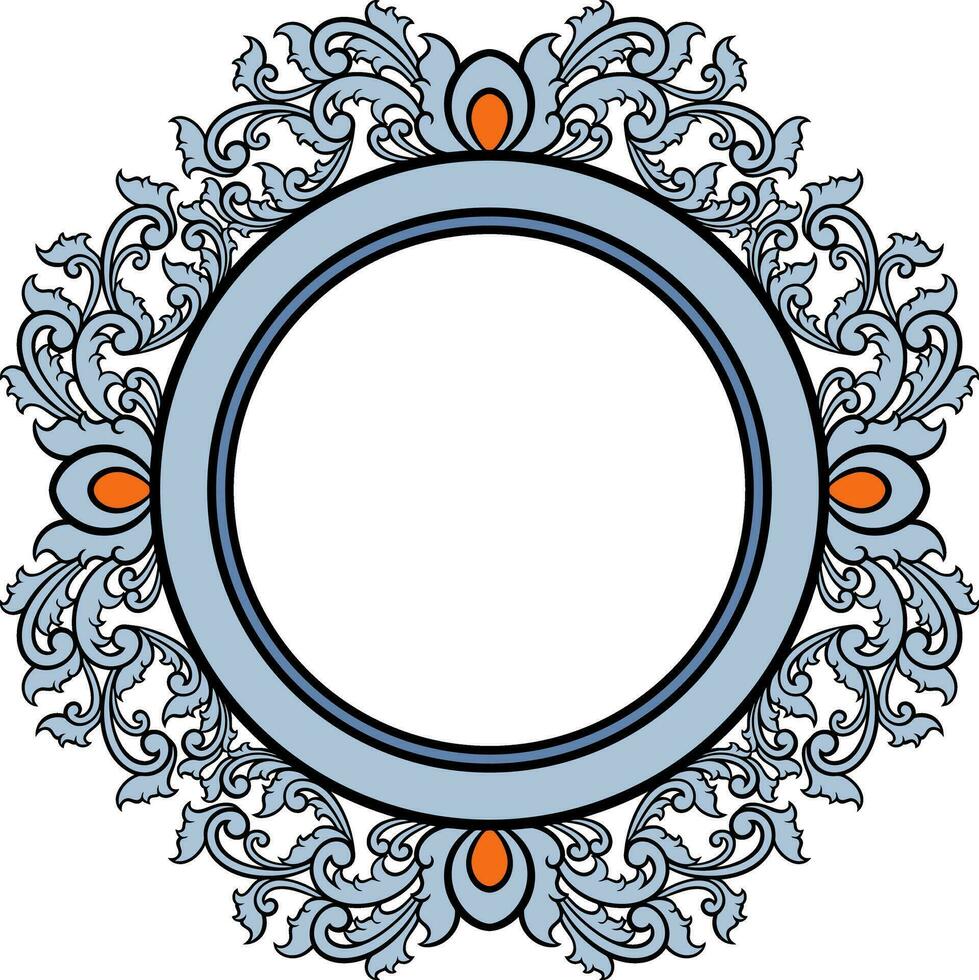 Round frame with decorative elements. Vector illustration.