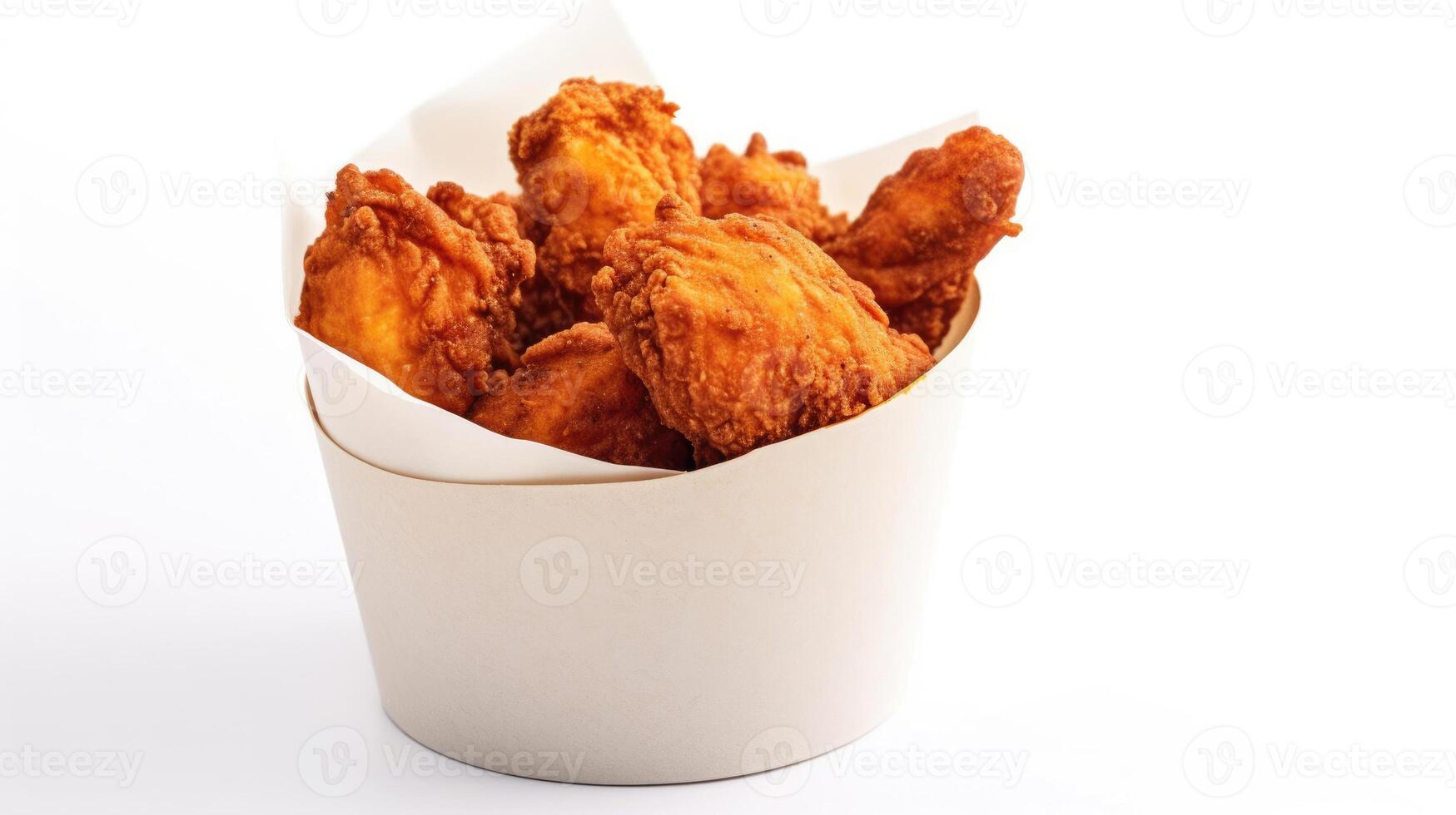 Fried chicken in paper bucket isolated on white background. Generative Ai 33079556 Stock Photo