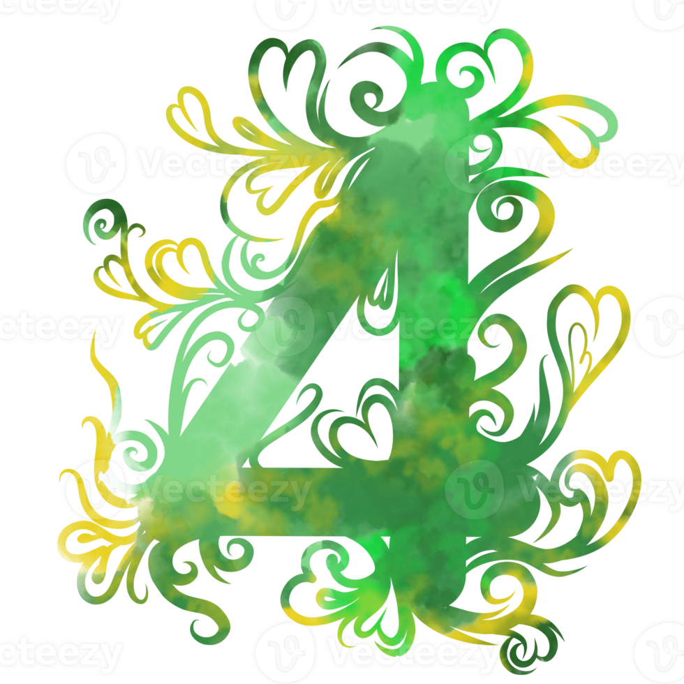 Vine green drawing number four water color style png