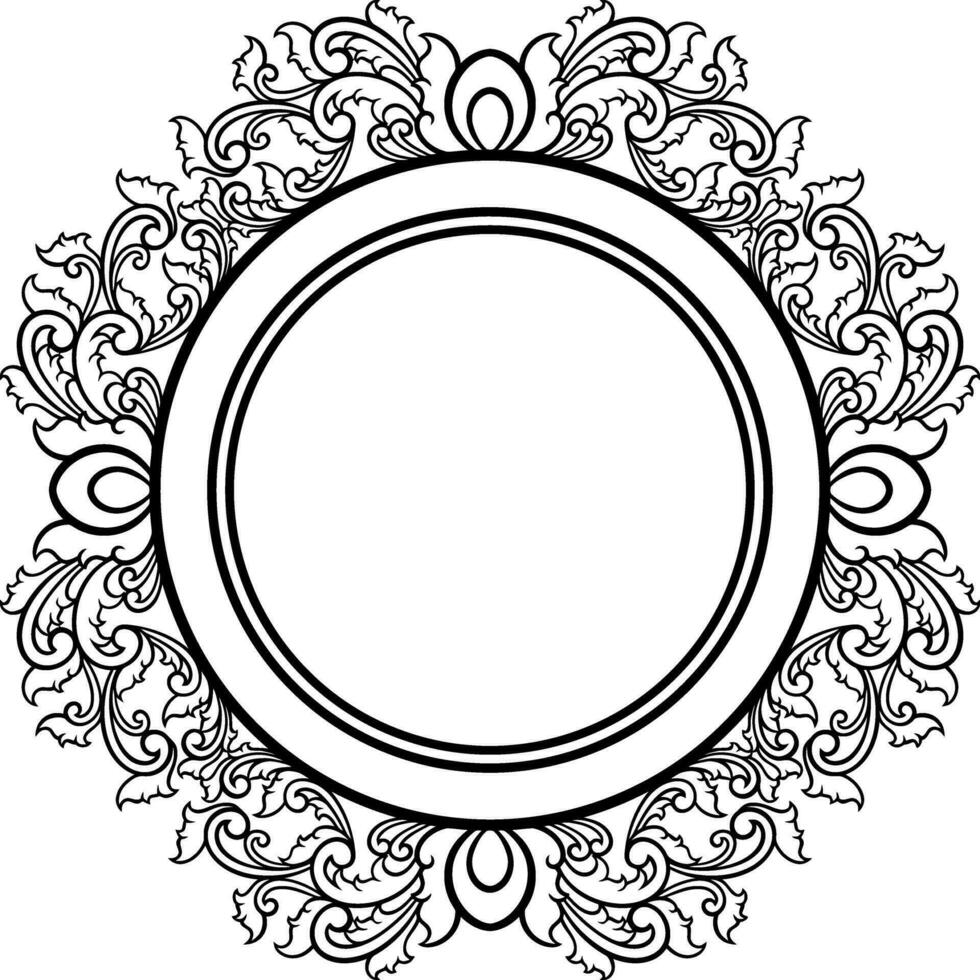 Round frame with decorative elements. Vector illustration.