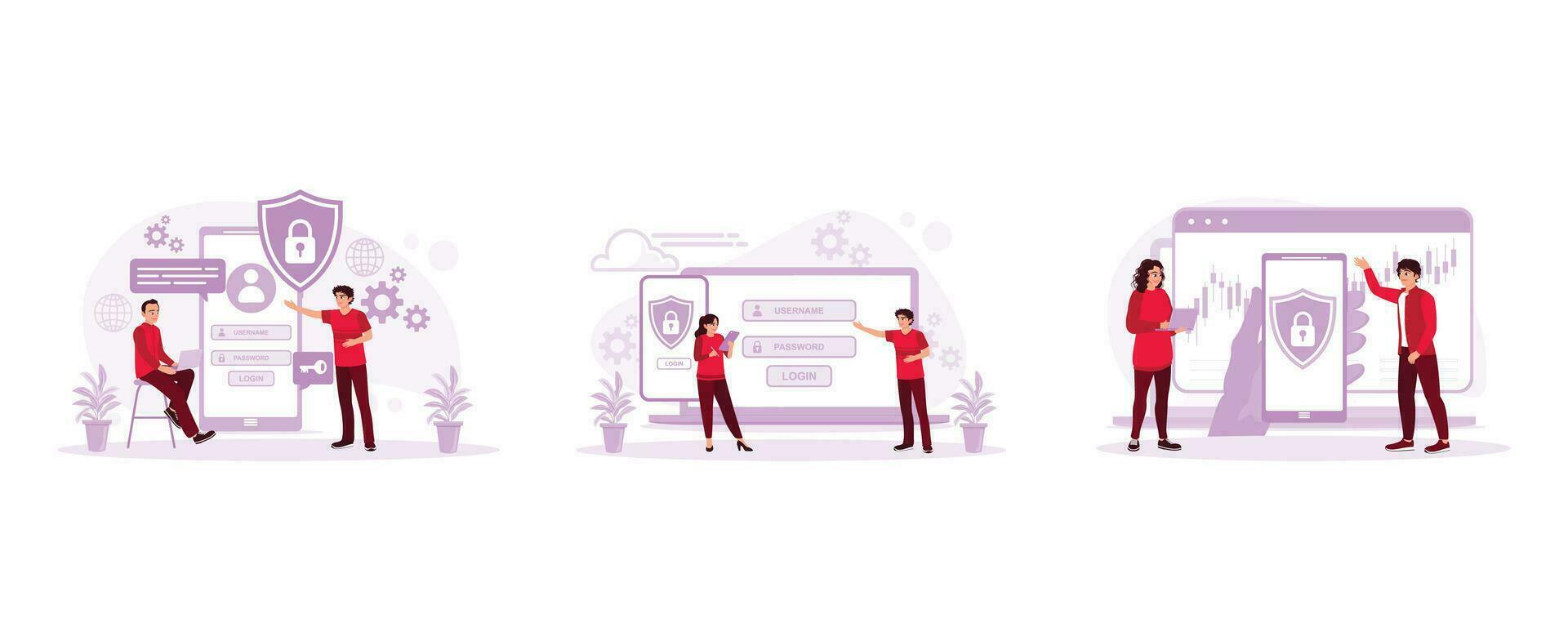 Create a data protection engineering network for cyber security. Explains how to protect data. Holding a mobile phone with a padlock icon. Data Protection concept. vector
