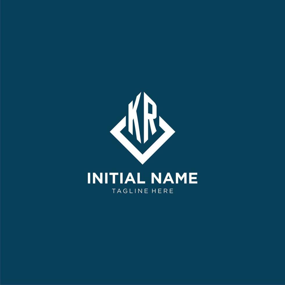 inicial kr logo cuadrado rombo con líneas, moderno y elegante logo diseño vector