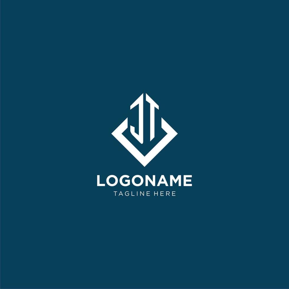 Initial JT logo square rhombus with lines, modern and elegant logo design vector