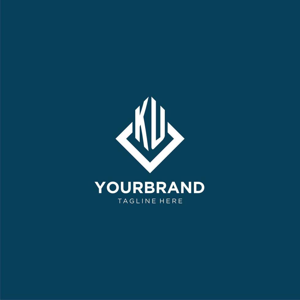 Initial KU logo square rhombus with lines, modern and elegant logo design vector