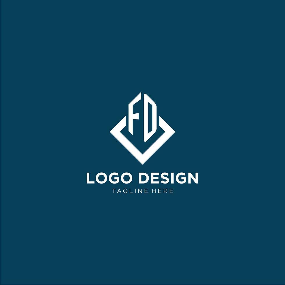 Initial FO logo square rhombus with lines, modern and elegant logo design vector