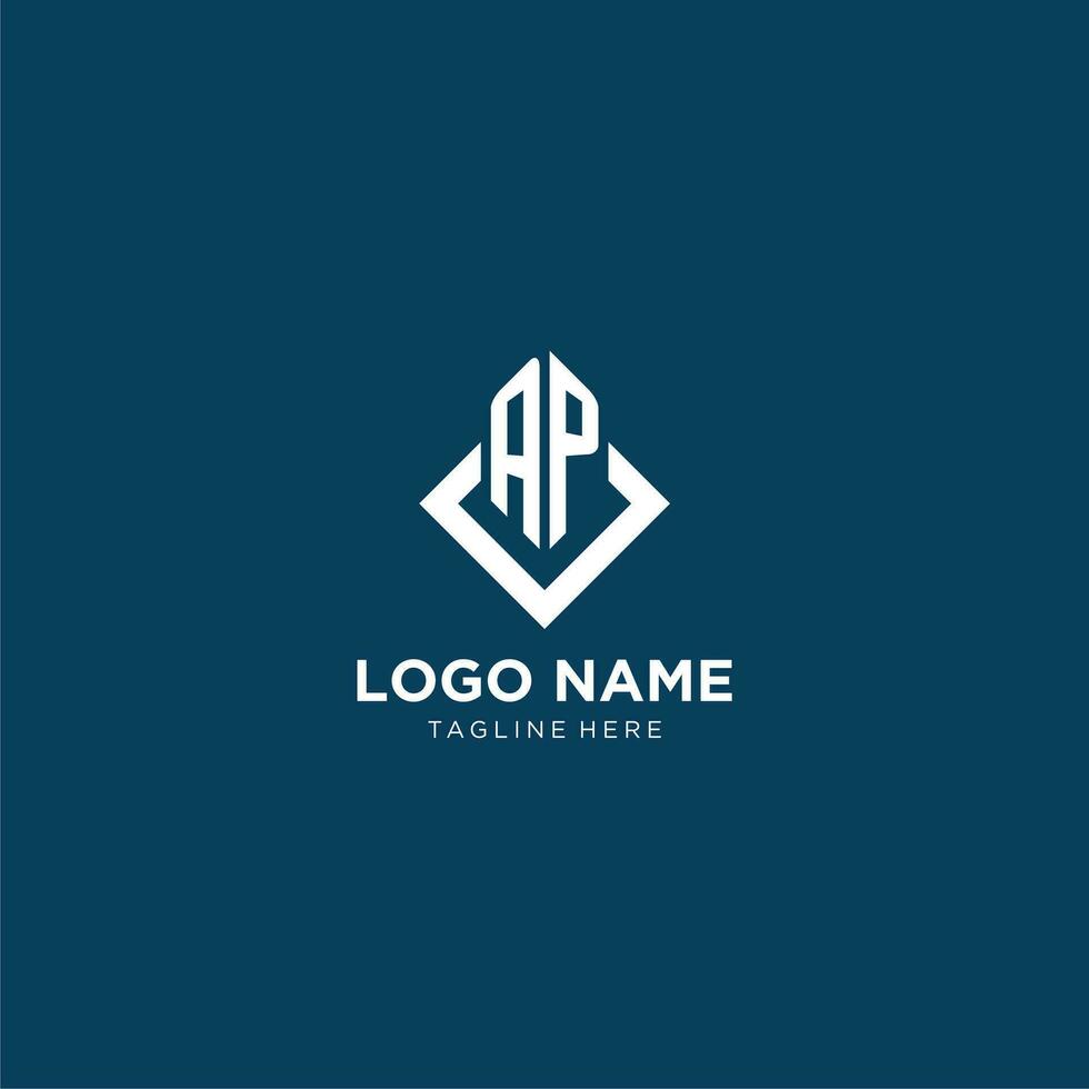 Initial AP logo square rhombus with lines, modern and elegant logo design vector