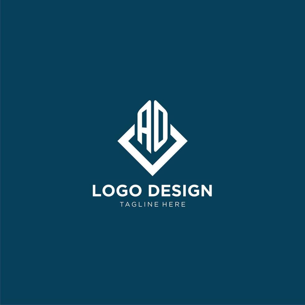 Initial AO logo square rhombus with lines, modern and elegant logo design vector