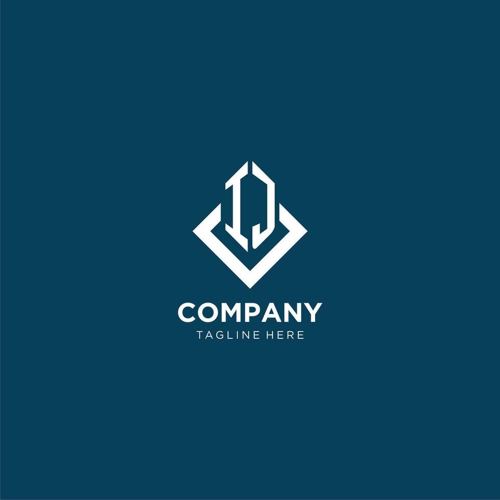 Initial IJ logo square rhombus with lines, modern and elegant logo design vector