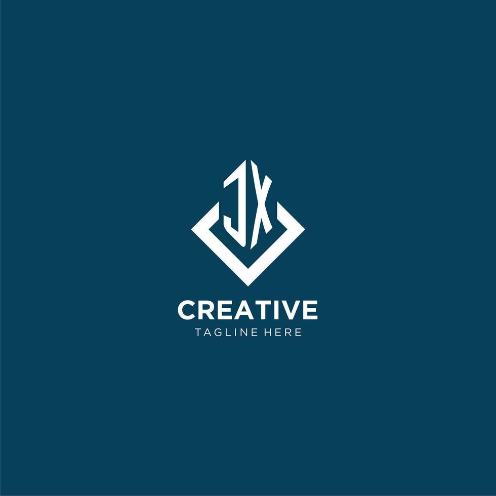 Initial JX logo square rhombus with lines, modern and elegant logo design vector