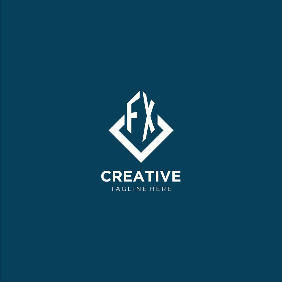 Initial FX logo square rhombus with lines, modern and elegant logo design vector