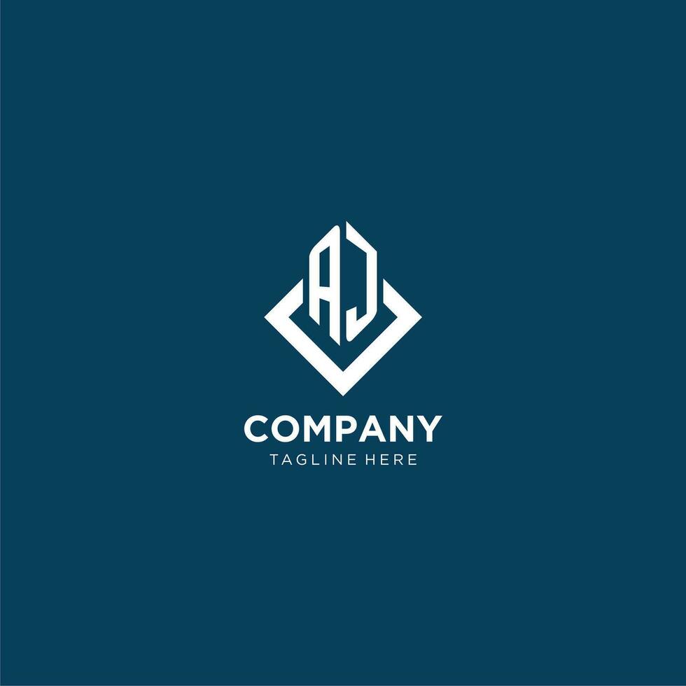 Initial AJ logo square rhombus with lines, modern and elegant logo design vector