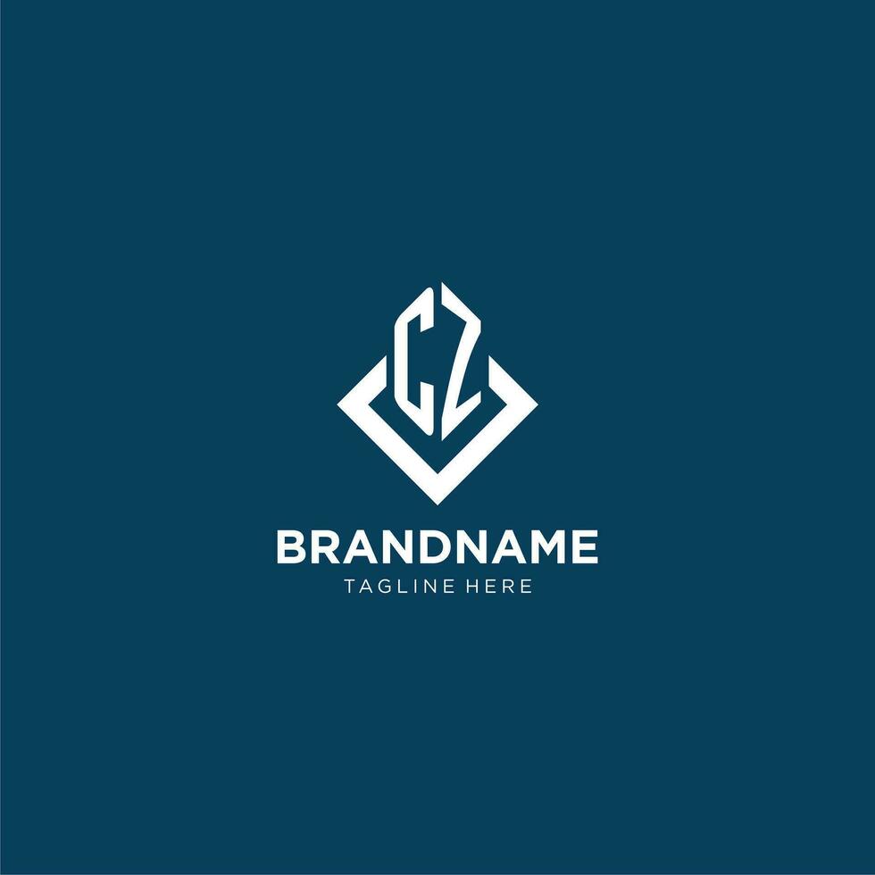Initial CZ logo square rhombus with lines, modern and elegant logo design vector