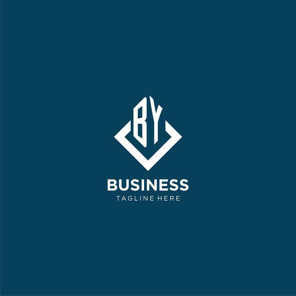 Initial BY logo square rhombus with lines, modern and elegant logo design vector