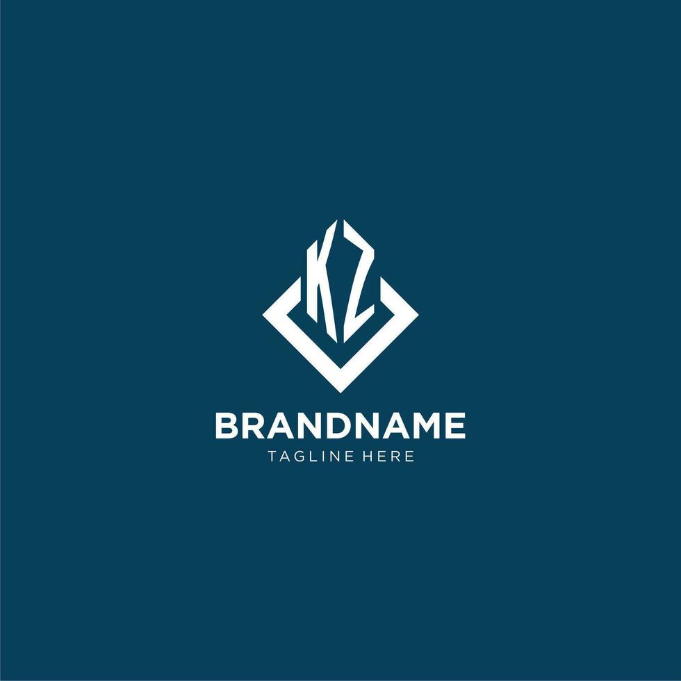 Initial KZ logo square rhombus with lines, modern and elegant logo design vector