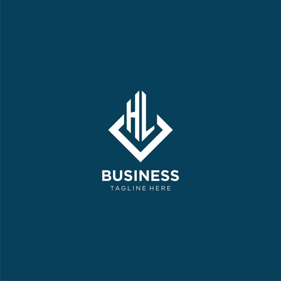 Initial HL logo square rhombus with lines, modern and elegant logo design vector