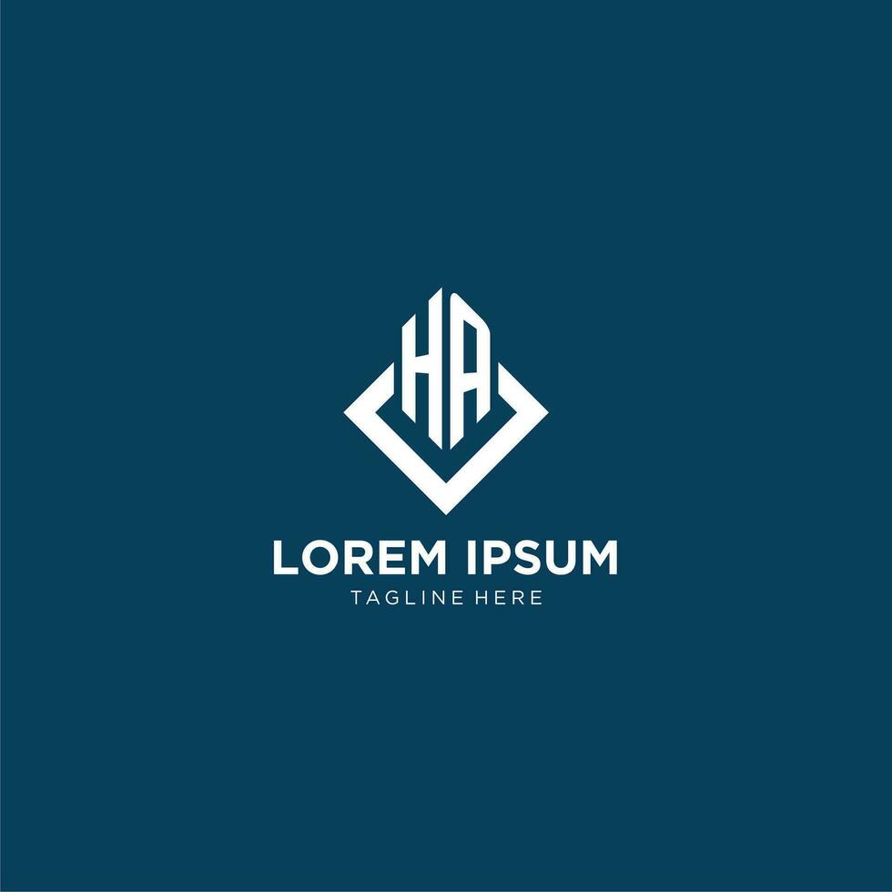 Initial HA logo square rhombus with lines, modern and elegant logo design vector