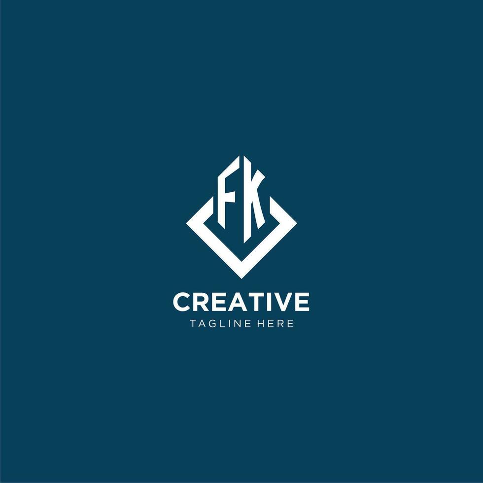 Initial FK logo square rhombus with lines, modern and elegant logo design vector