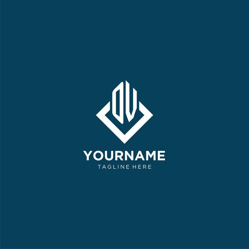 Initial OV logo square rhombus with lines, modern and elegant logo design vector