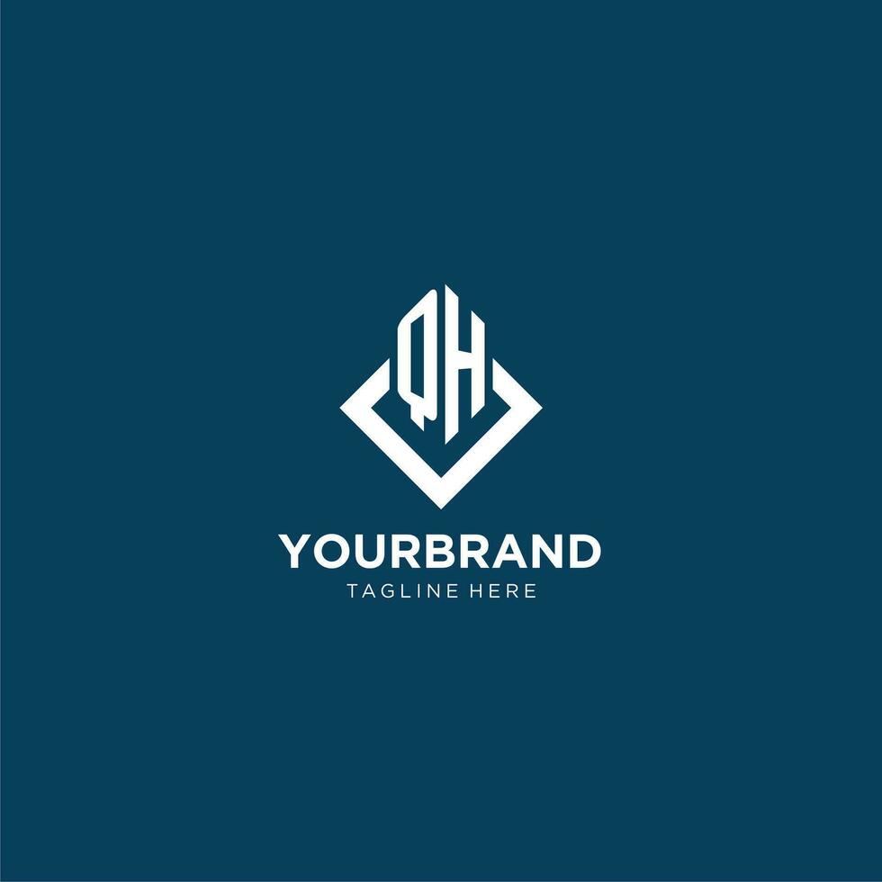 Initial QH logo square rhombus with lines, modern and elegant logo design vector