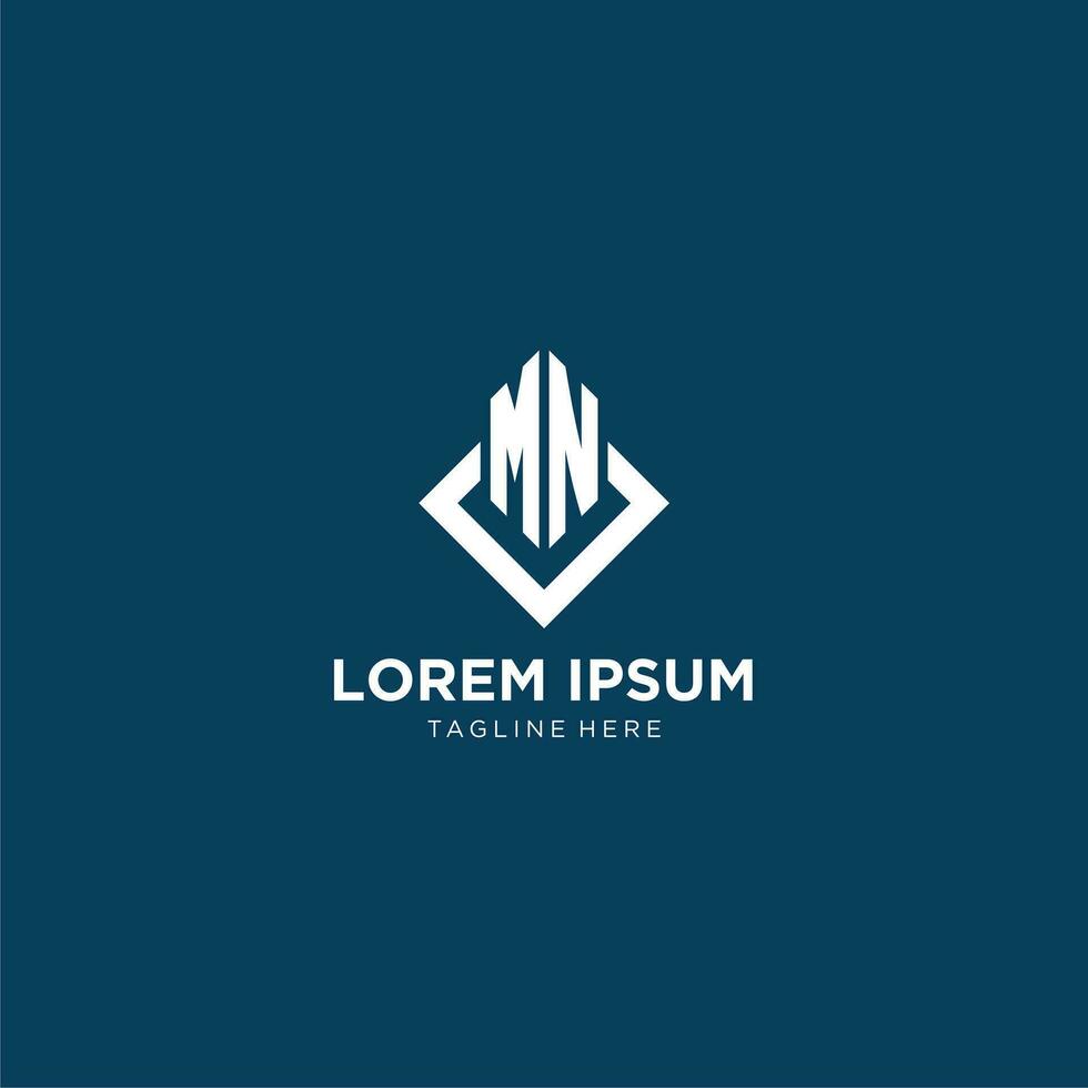 Initial MN logo square rhombus with lines, modern and elegant logo design vector