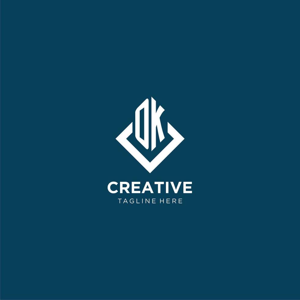 Initial OK logo square rhombus with lines, modern and elegant logo design vector