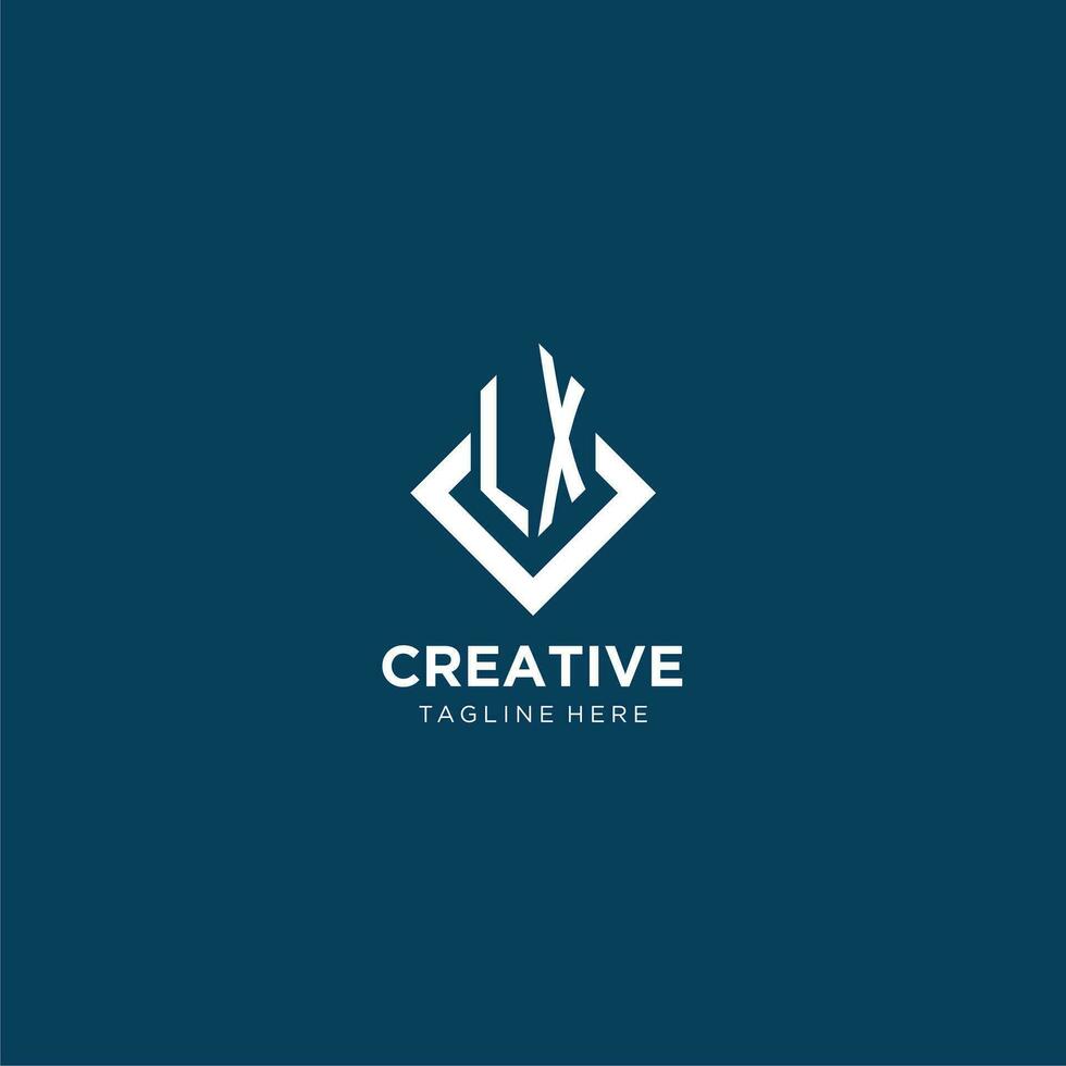 Initial LX logo square rhombus with lines, modern and elegant logo design vector