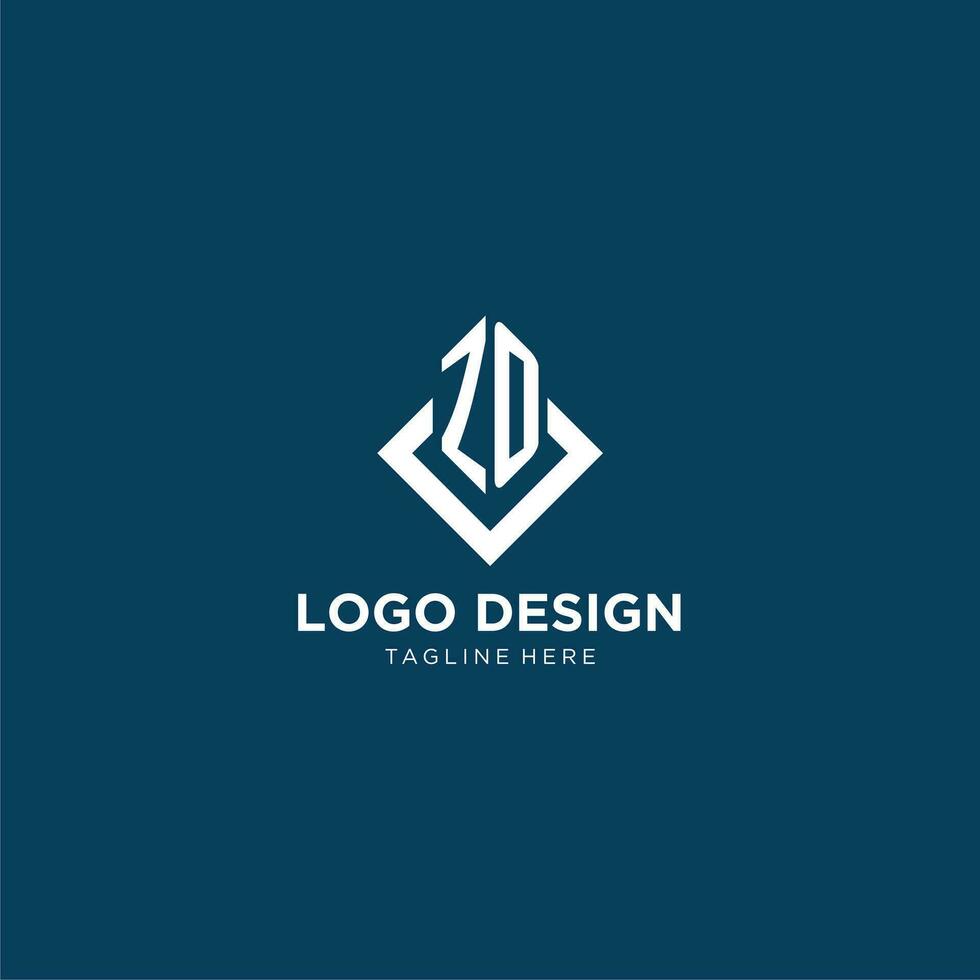 inicial zo logo cuadrado rombo con líneas, moderno y elegante logo diseño vector