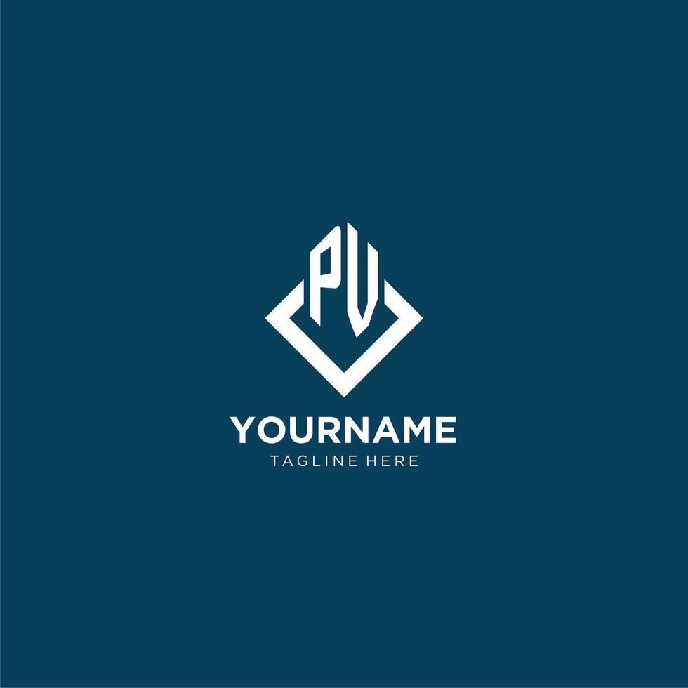 Initial PV logo square rhombus with lines, modern and elegant logo design vector