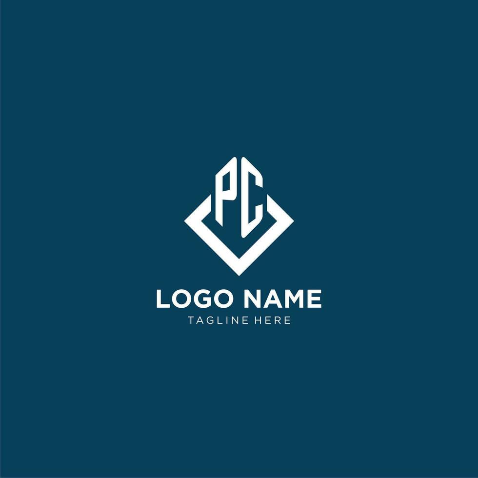 Initial PC logo square rhombus with lines, modern and elegant logo design vector