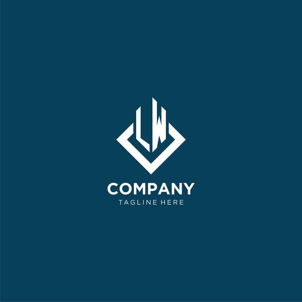 Initial LW logo square rhombus with lines, modern and elegant logo design vector