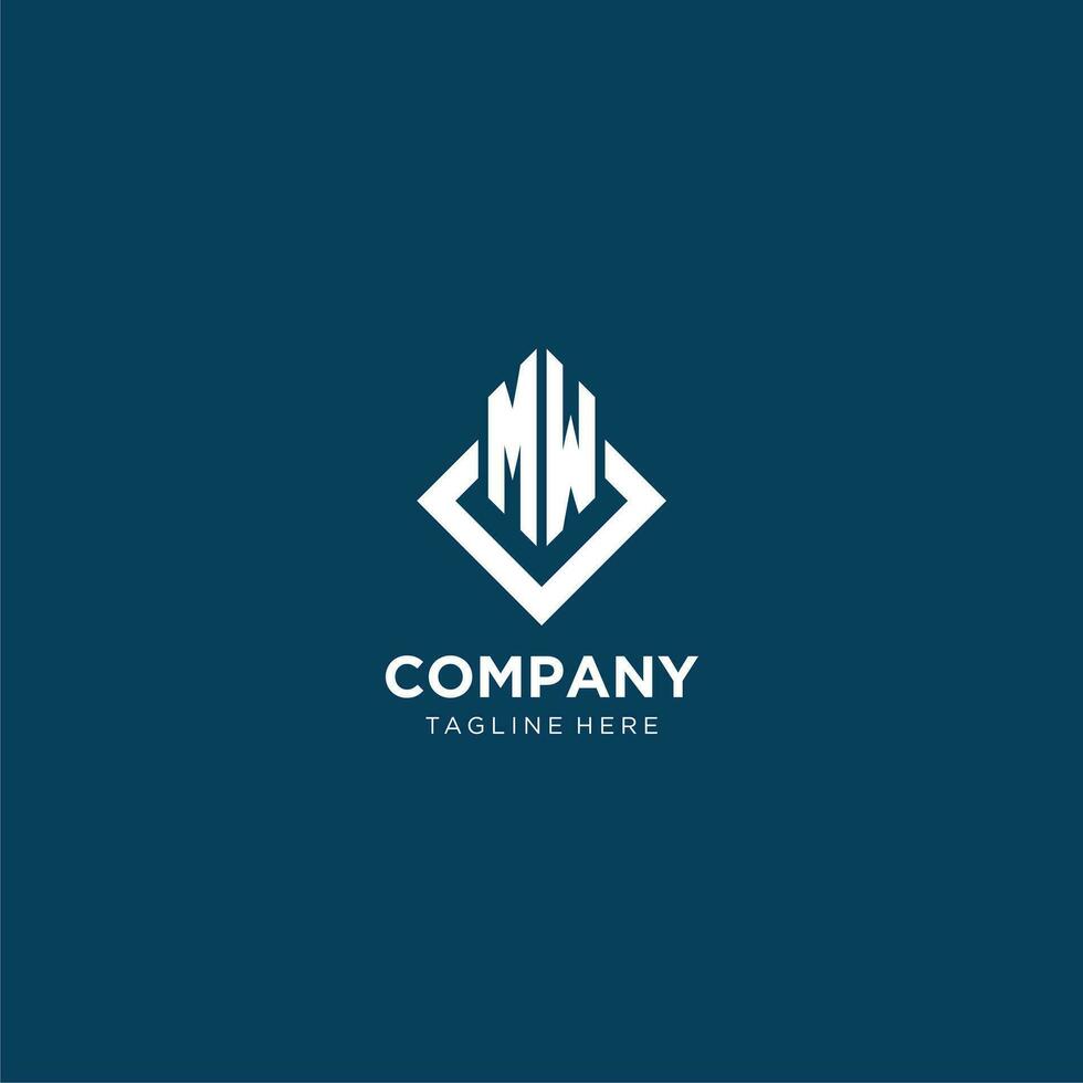 Initial MW logo square rhombus with lines, modern and elegant logo design vector