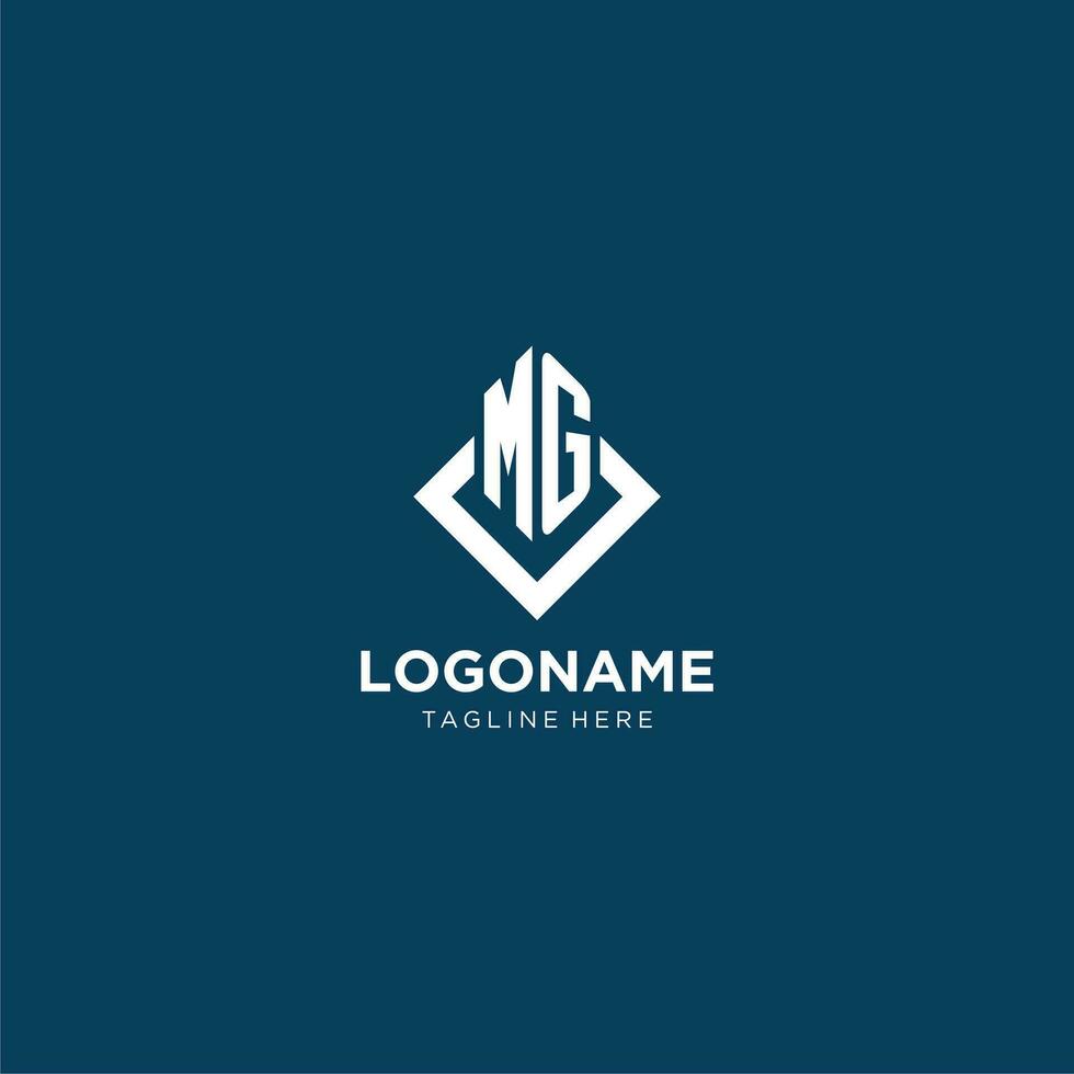 inicial mg logo cuadrado rombo con líneas, moderno y elegante logo diseño vector