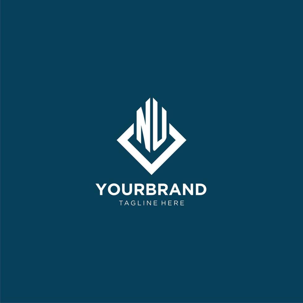 Initial NU logo square rhombus with lines, modern and elegant logo design vector