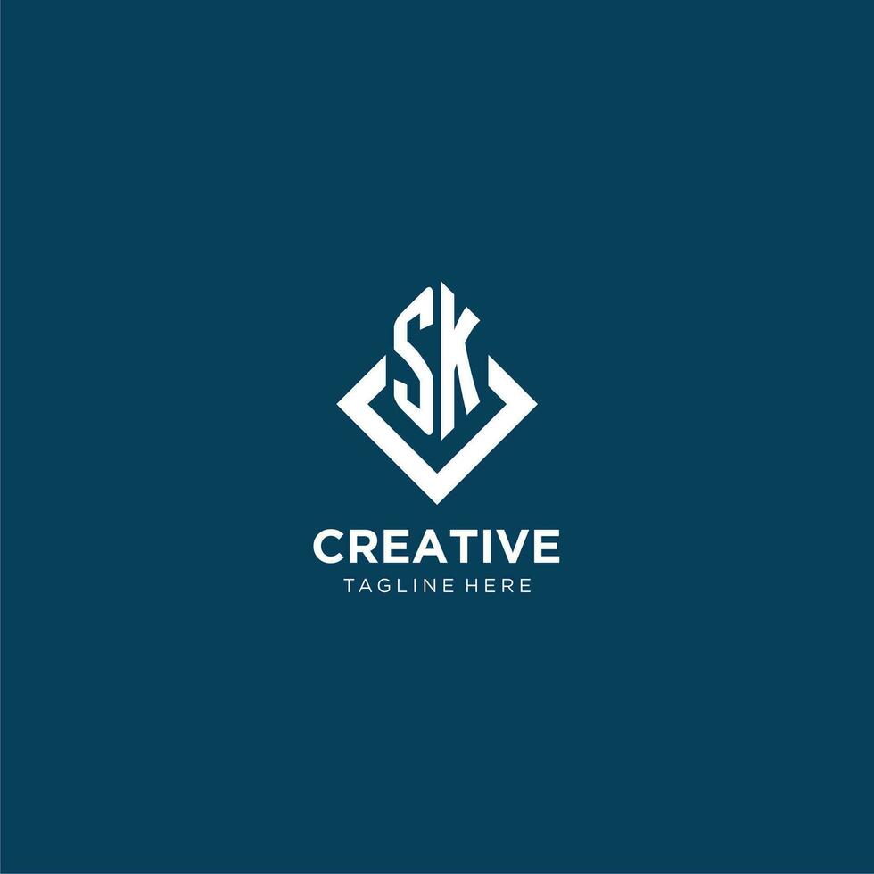 Initial SK logo square rhombus with lines, modern and elegant logo design vector