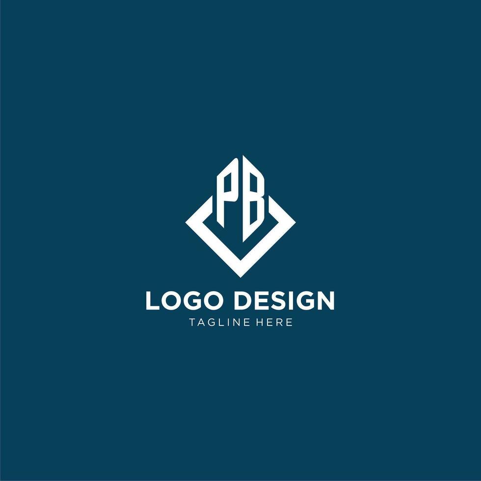 Initial PB logo square rhombus with lines, modern and elegant logo design vector