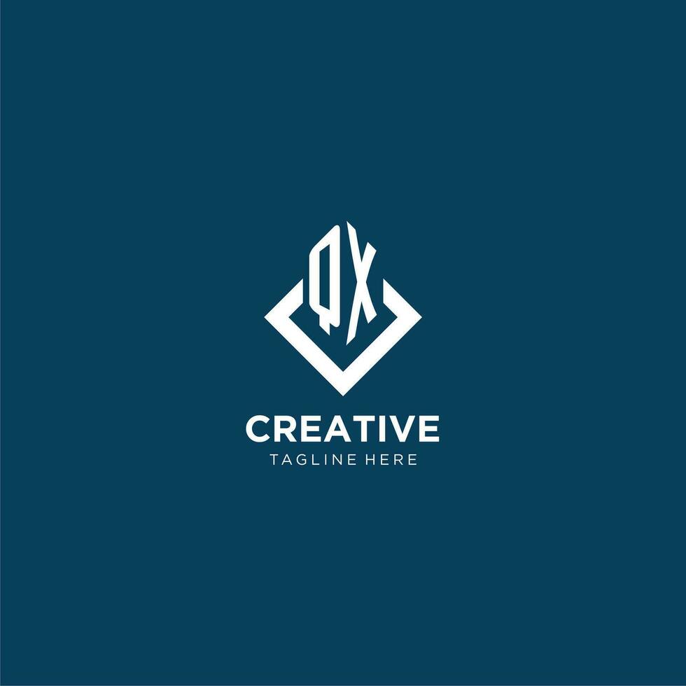 Initial QX logo square rhombus with lines, modern and elegant logo design vector