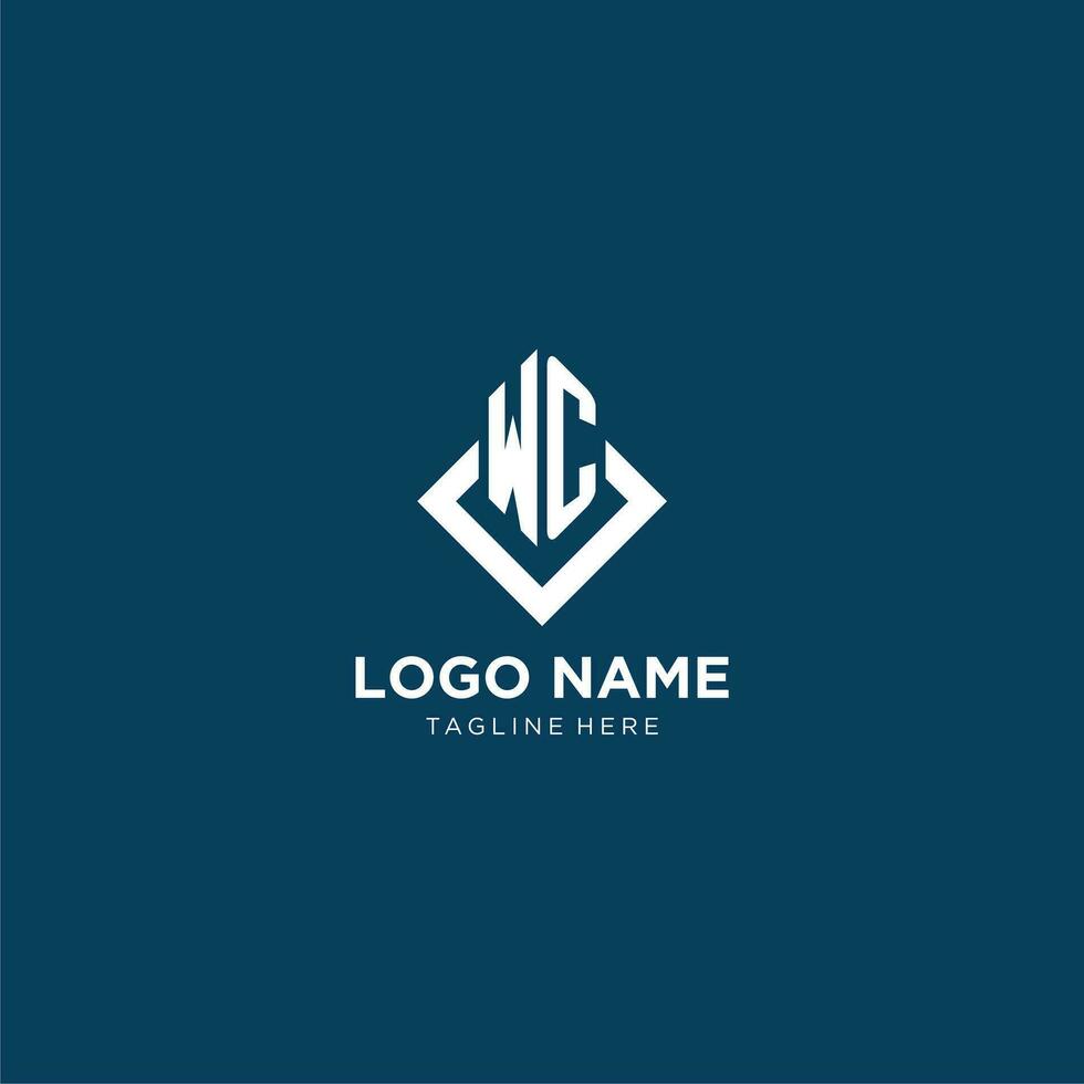 Initial WC logo square rhombus with lines, modern and elegant logo design vector