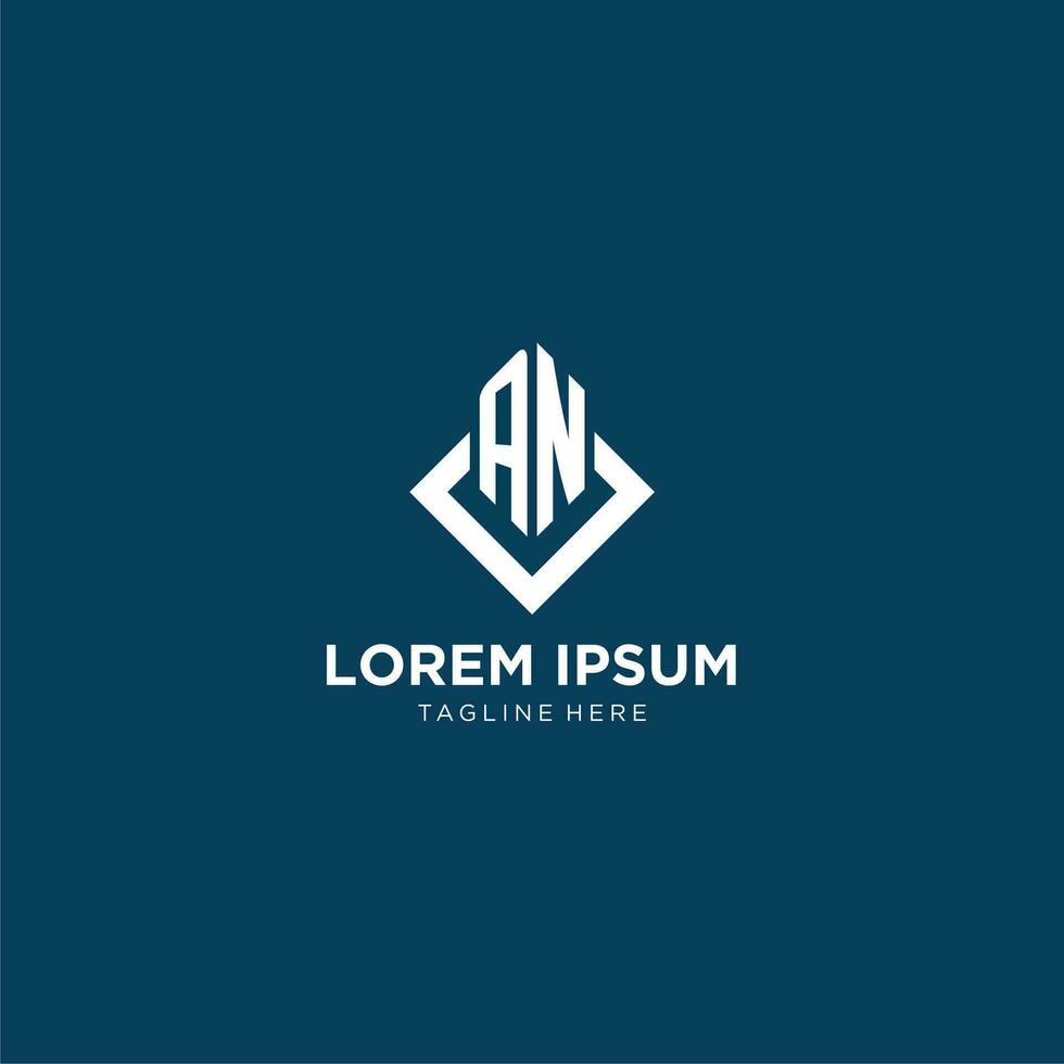 Initial AN logo square rhombus with lines, modern and elegant logo design vector