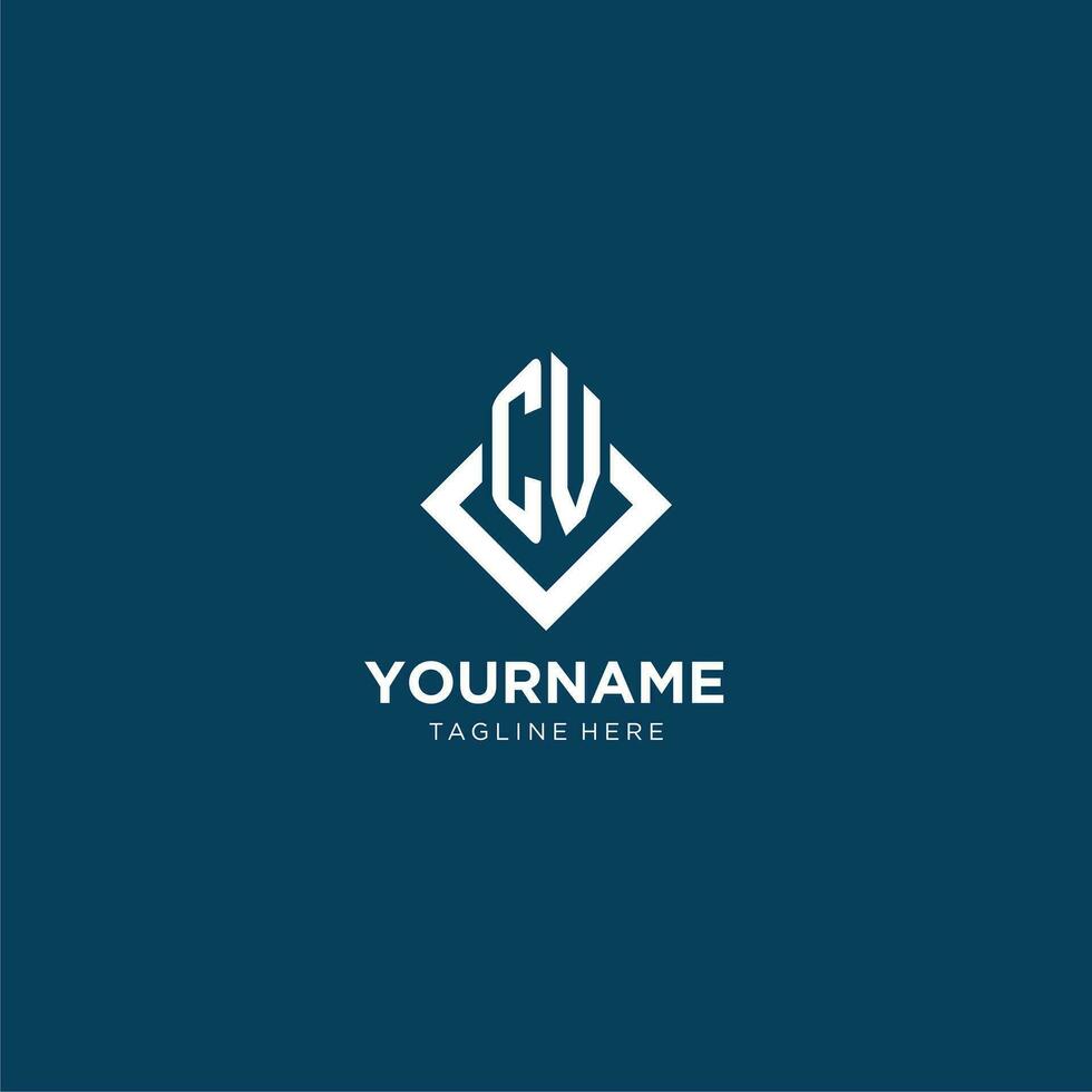 Initial CV logo square rhombus with lines, modern and elegant logo design vector