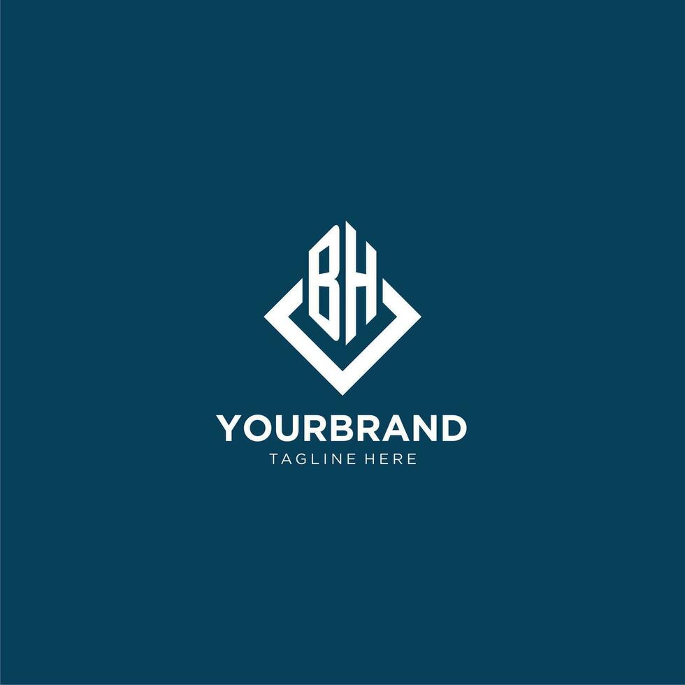 Initial BH logo square rhombus with lines, modern and elegant logo design vector