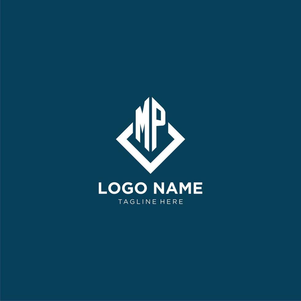inicial mp logo cuadrado rombo con líneas, moderno y elegante logo diseño vector