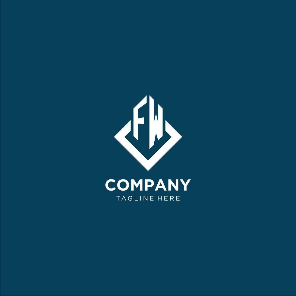 Initial FW logo square rhombus with lines, modern and elegant logo design vector