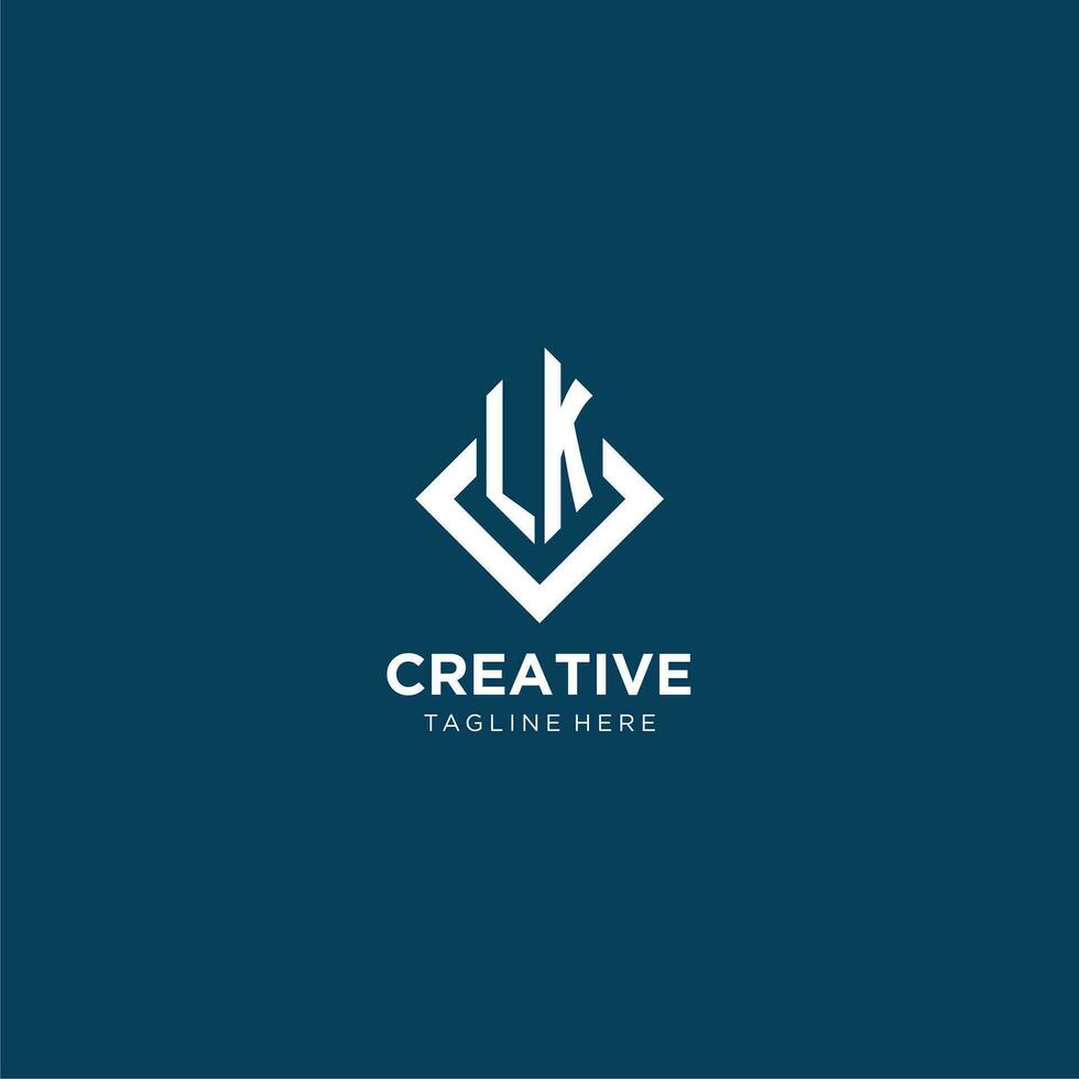 Initial LK logo square rhombus with lines, modern and elegant logo design vector